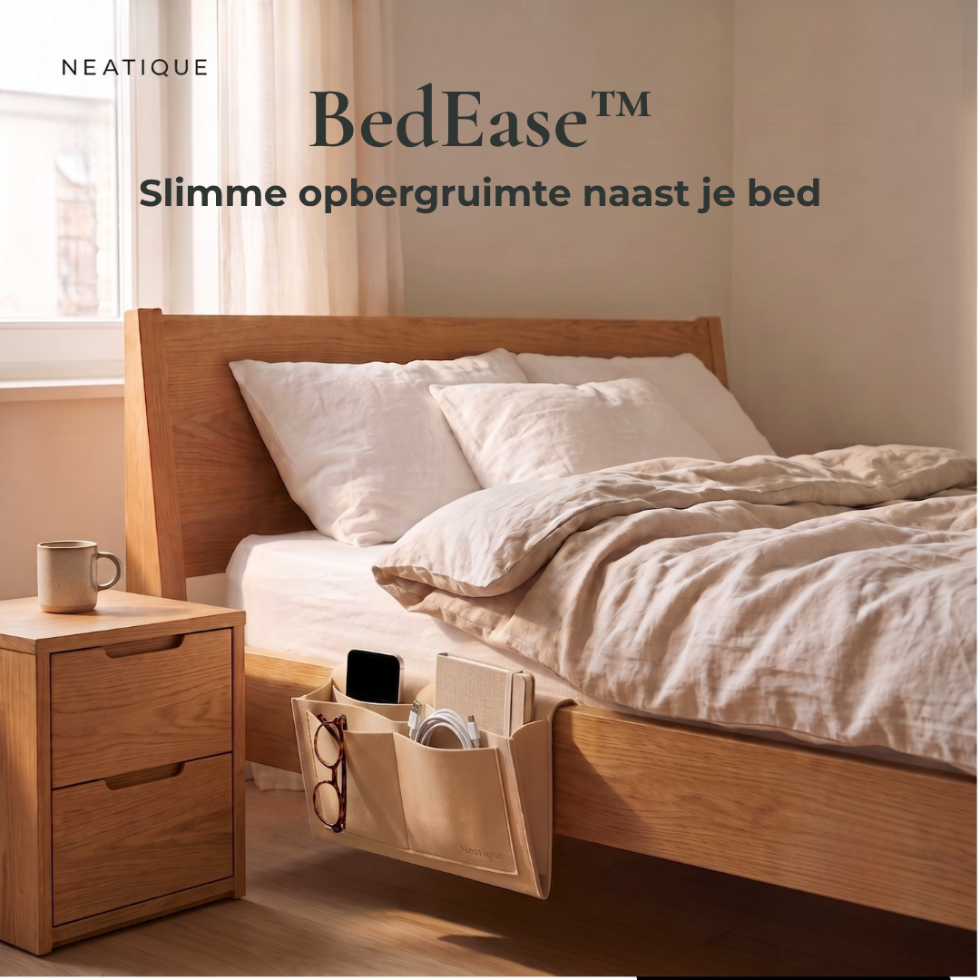 Neatique BedEase™ bed organizer voor extra opbergruimte naast het bed