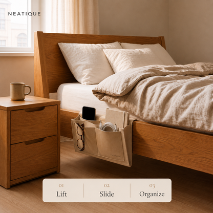 Neatique BedEase bed organizer eenvoudig tussen matras en bedframe plaatsen