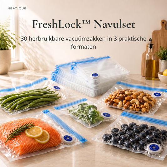 FreshLock™ Navulset met 30 herbruikbare vacuümzakken in drie formaten