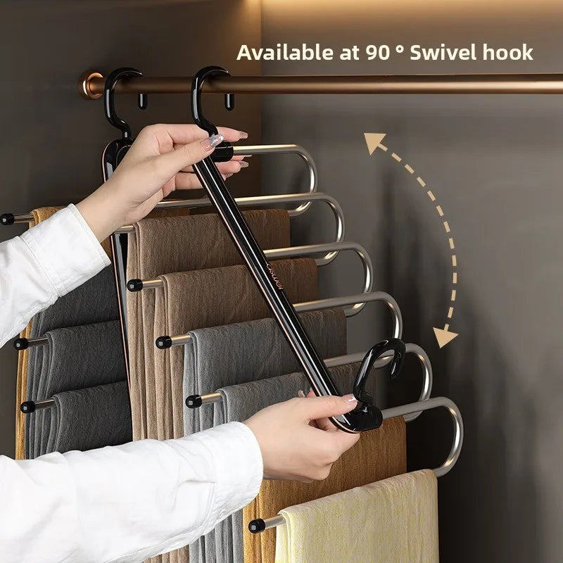 Multi-Layer S-Shaped Wardrobe Pants Storage Rack 6 in 1 Save Space Home Multi-functional Closet Anti Slip Metal Clothes Hanger
