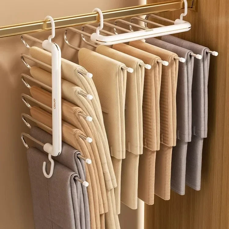 Multi-Layer S-Shaped Wardrobe Pants Storage Rack 6 in 1 Save Space Home Multi-functional Closet Anti Slip Metal Clothes Hanger