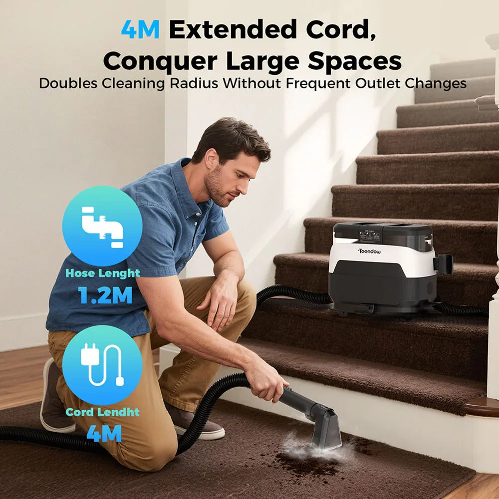 Teendow C6 Max 3-in-1 Upholstery and Carpet Cleaner 1650W Steam 12000Pa Suction Dual Tanks Pet-Friendly